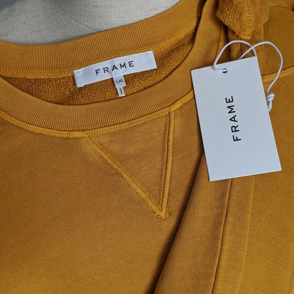 Frame Sweatshirt Short Sleeve Roll Cuffs Crew Pullover Faded Marigold L NWT - Picture 12 of 14